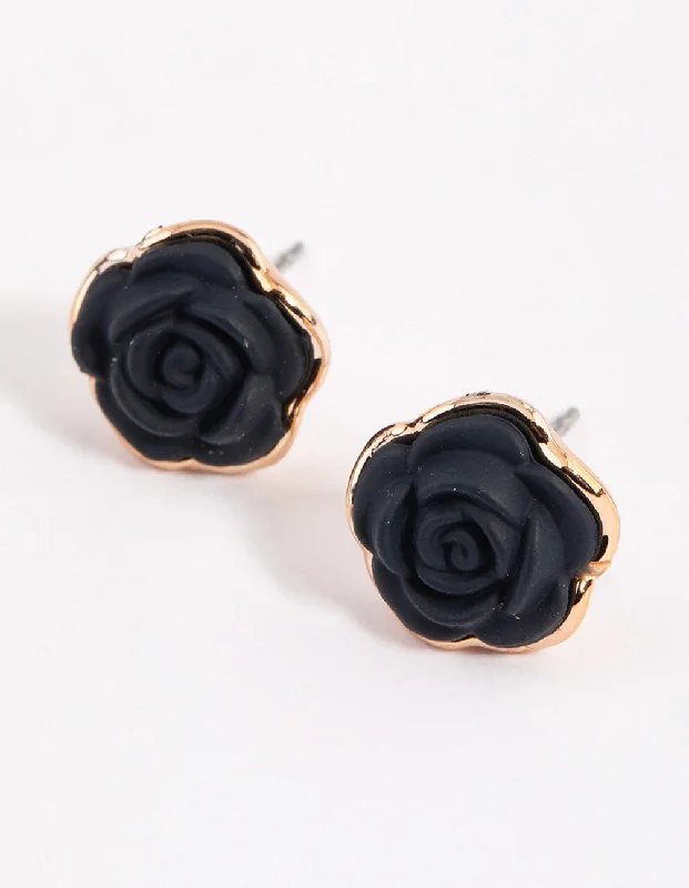 Women’s bridal diamond earrings-Black Coated Rose Stud Earrings