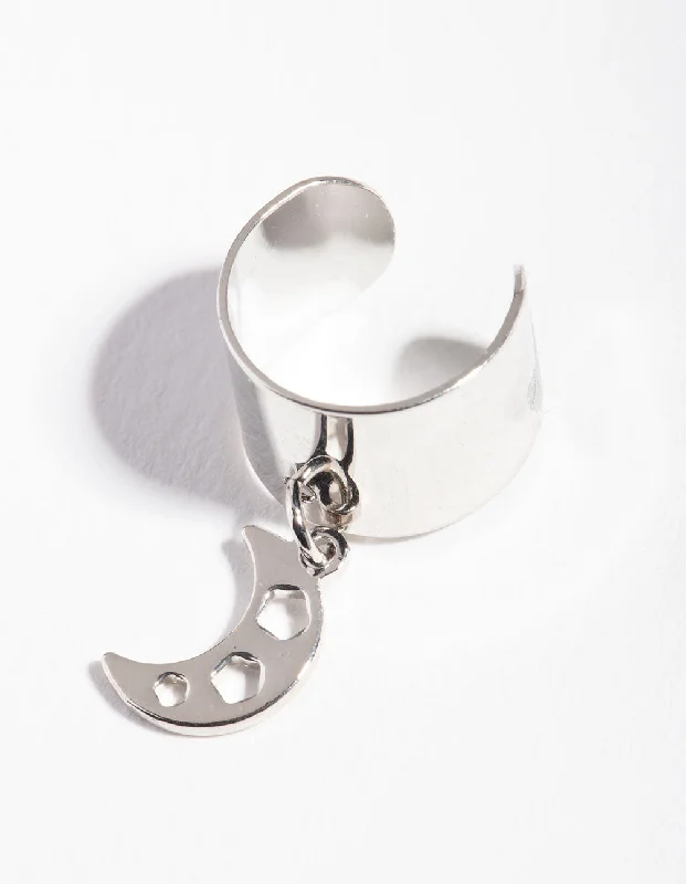 Women’s handmade gold earrings-Silver Thick Crescent Moon Ear Cuff