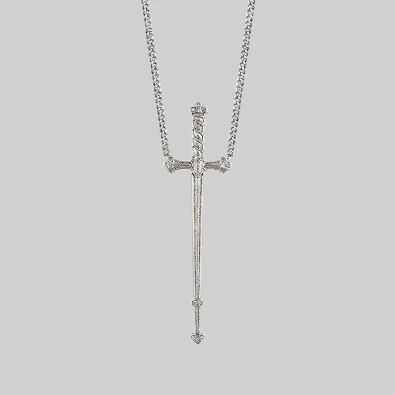 Women’s birthday necklaces-MERCY. Sword Necklace - Silver