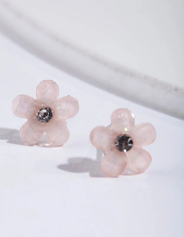 Women’s triangle earrings-Pink Pretty Flower Stud Earrings