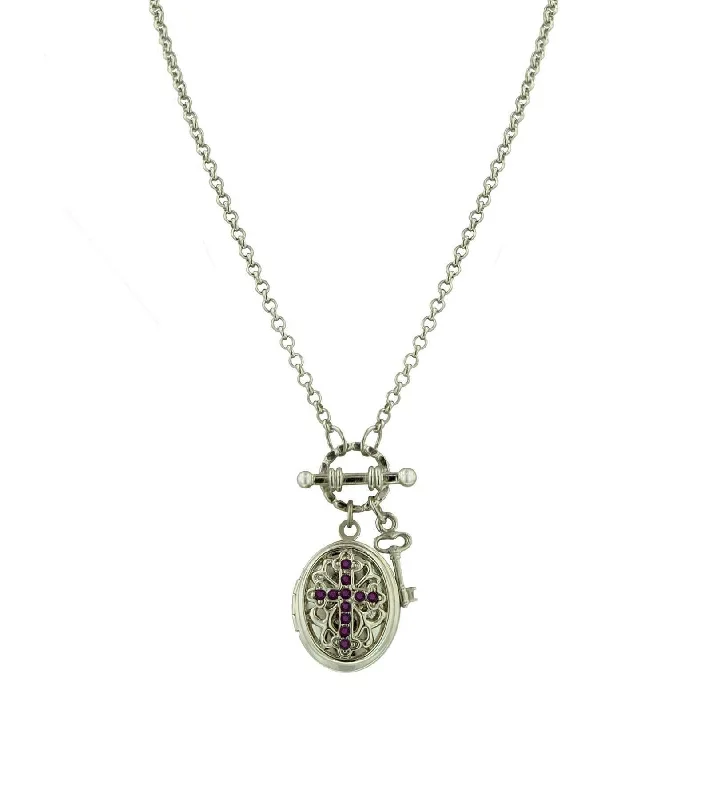 Women’s baroque necklaces-1928 Jewelry Birthstone Cross Locket Necklace 24"