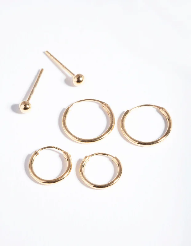 Women’s hoop earrings-Gold Plated Sterling Silver Stud & Hoop Pack Earring