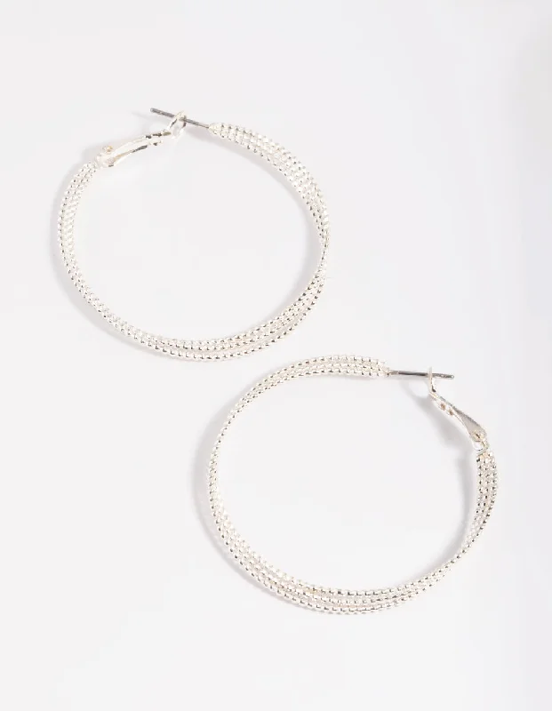 Women’s bridal earrings-Silver Textured Criss Cross Hoop Earrings