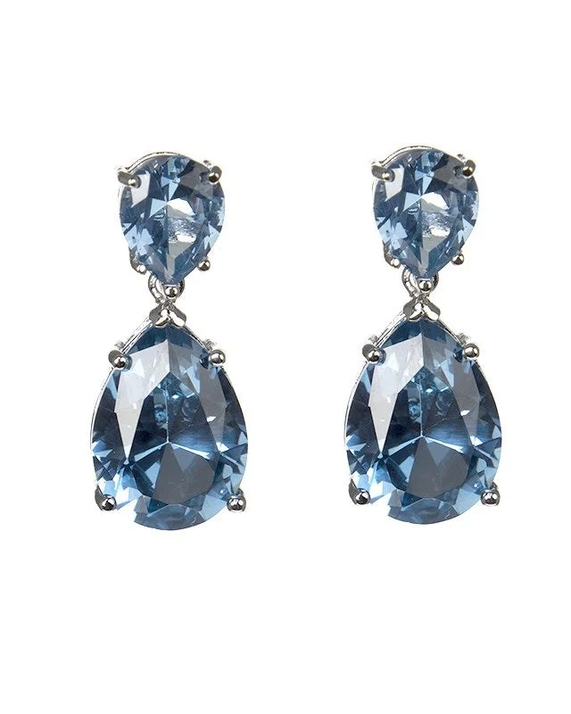 Women’s diamond stud earrings-Aquamarine Double Pear Drop Earrings