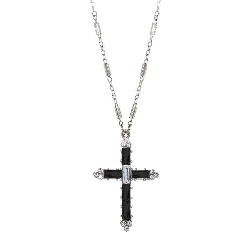 Women’s diamond chain necklaces-Symbols Of Faith Pewter Crystal Cross Pendant Necklace 20"