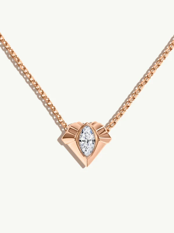 Women’s elegant necklaces-Alexandria Pendant Necklace With 0.50CT Marquise-Cut Diamond In 18K Rose Gold, 13mm