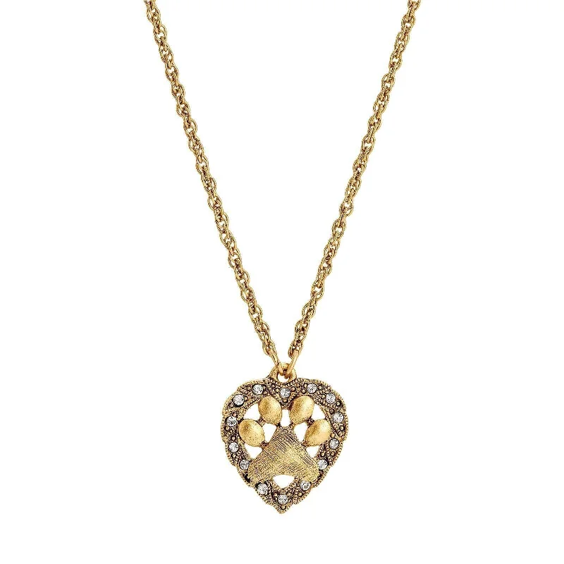 Women’s gemstone necklaces-1928 Jewelry Heart And Paw Crystal Accent Pendant Necklace 18"