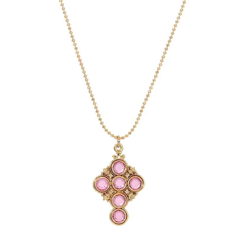 Women’s tropical necklaces-Symbols Of Faith Pink Channel Cross Pendant Necklace 16"