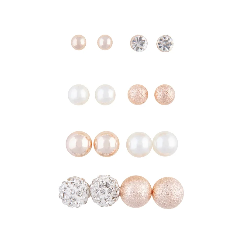 Women’s ear cuff earrings-Rose Gold Ball Pearl 8-Pack Stud Earring