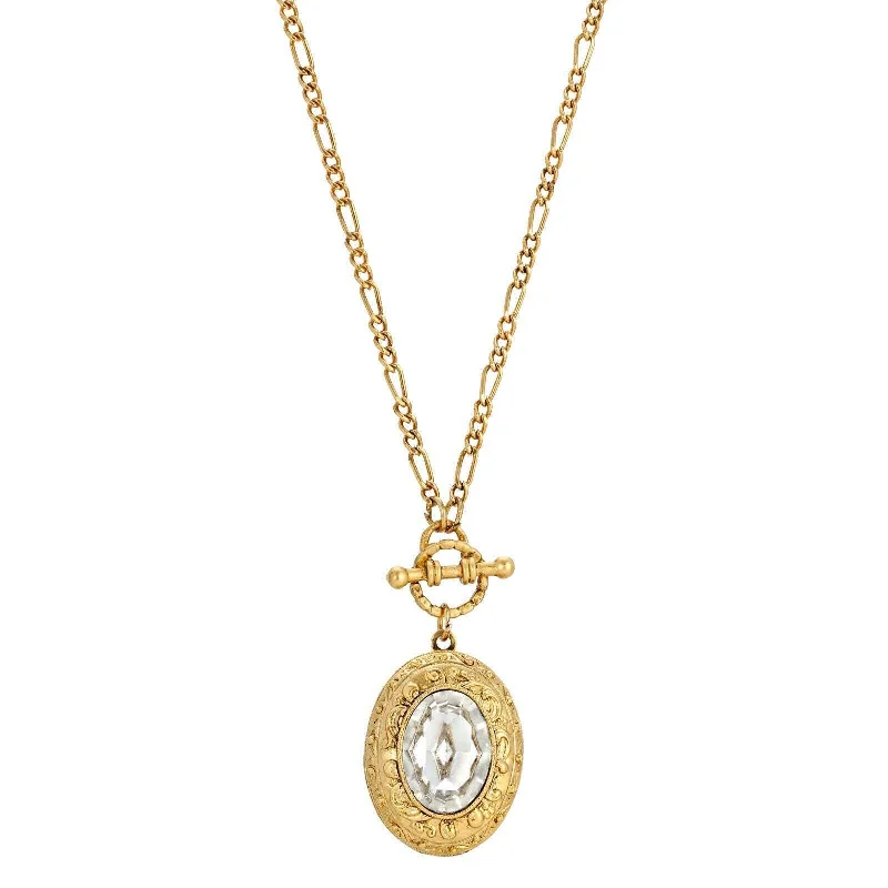 Women’s birthstone pendant necklaces-1928 Jewelry Oval Crystal Filigree Double Locket Necklace 30"