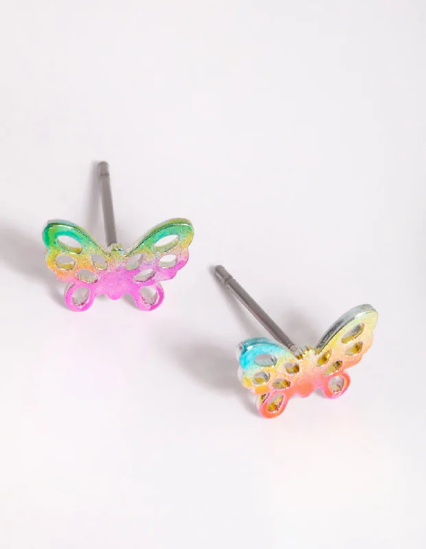 Women’s gemstone earrings-Matte Metallic Butterfly Stud Earrings