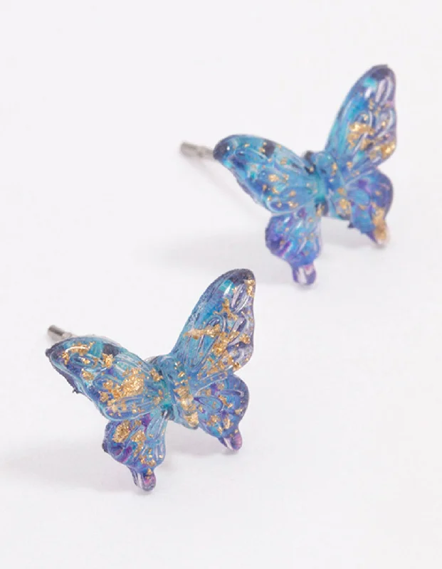 Women’s vintage-inspired earrings-Blue Ombre Butterfly Stud Earrings