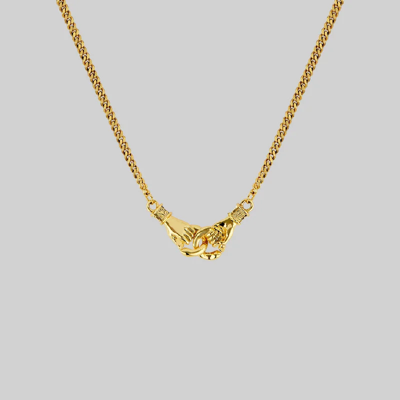 Women’s custom necklaces-UNITY. Linking Hands Necklace - Gold