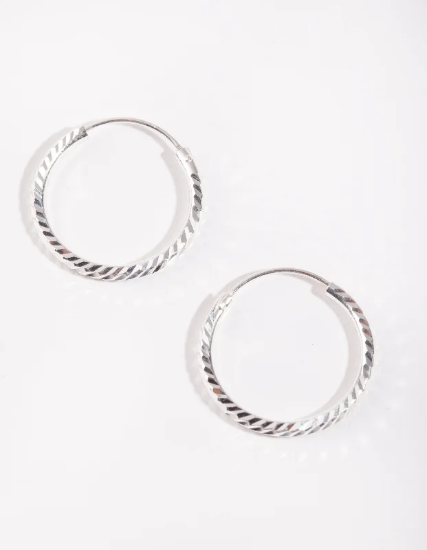 Women’s glamorous earrings-Sterling Silver 20mm Diamond Cut Hoop Earrings