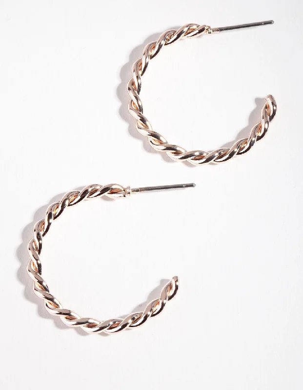 Women’s luxury gold earrings-Rose Gold Twisted Hoop Earrings