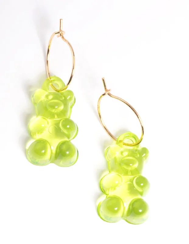 Women’s animal earrings-Green Candy Bear Hoop Earrings