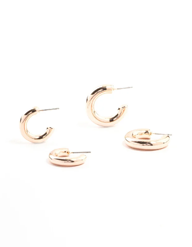 Women’s luxury earrings-Chubby Rose Gold Hoop Earrings 2-Pack