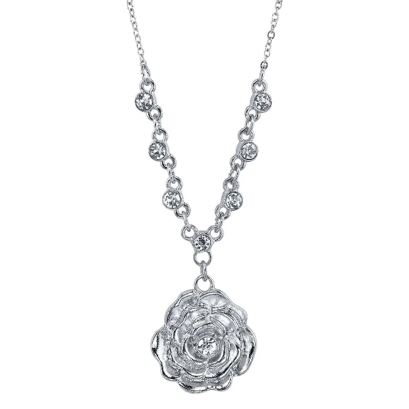 Women’s evening wear necklaces-1928 Jewelry Bellesa Crystal Accent Flower Pendant Necklace 16" + 3" Extender