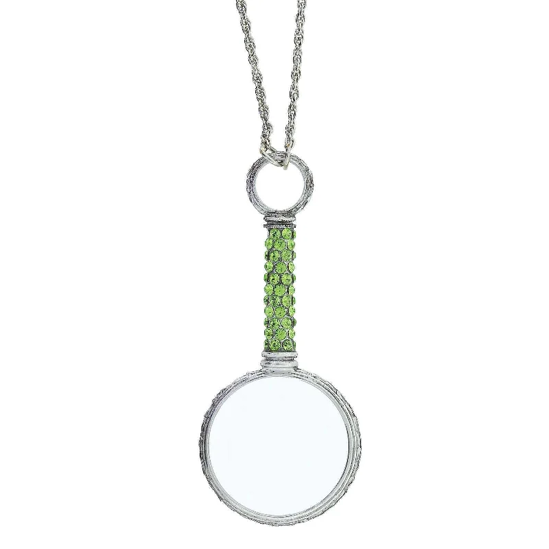 Women’s colorful necklaces-1928 Jewelry Pewter Crystal Magnifying Glass Necklace 30"- Magnification Power: 2-3X