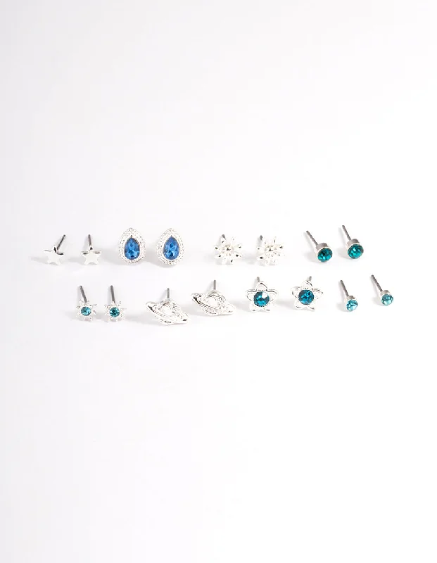 Women’s colorful earrings-Silver Garden Celestial Earrings 8-Pack