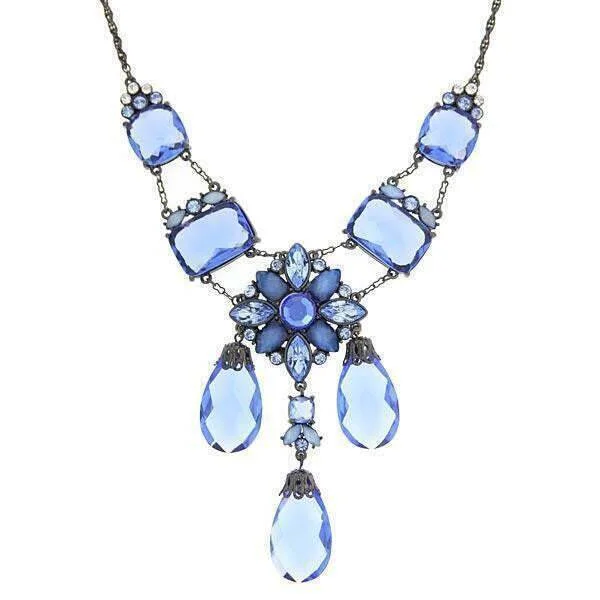 Women’s handmade necklaces-1928 Jewelry Blue Crystal 3 Briolettes Drop Necklace 16"