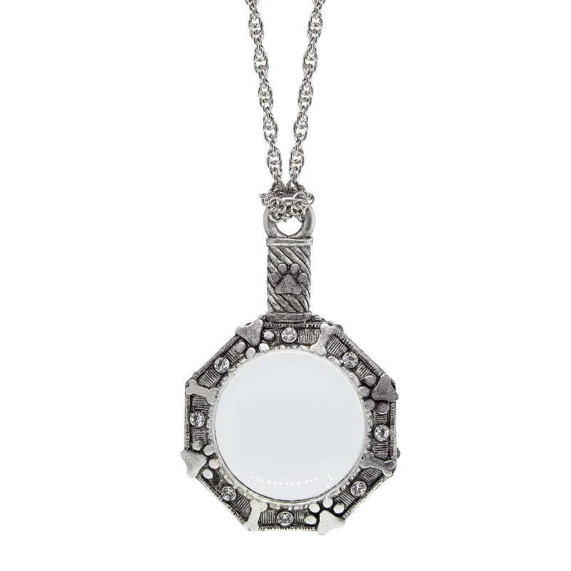 Women’s infinity necklaces-1928 Jewelry Antiqued Pewter Octagon Dog Paw Bone And Heart Crystal Magnifying Glass Pendant Necklace 30" - Magnification Power: 4-5X