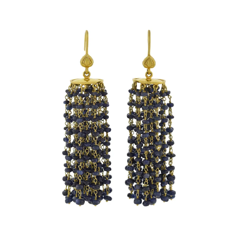 Women’s statement earrings-Estate 18kt Beaded Sapphire Tassel Earrings