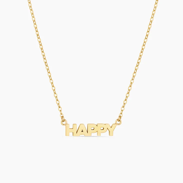 Women’s colorful gemstone necklaces-14k Fine Happy Script Necklace