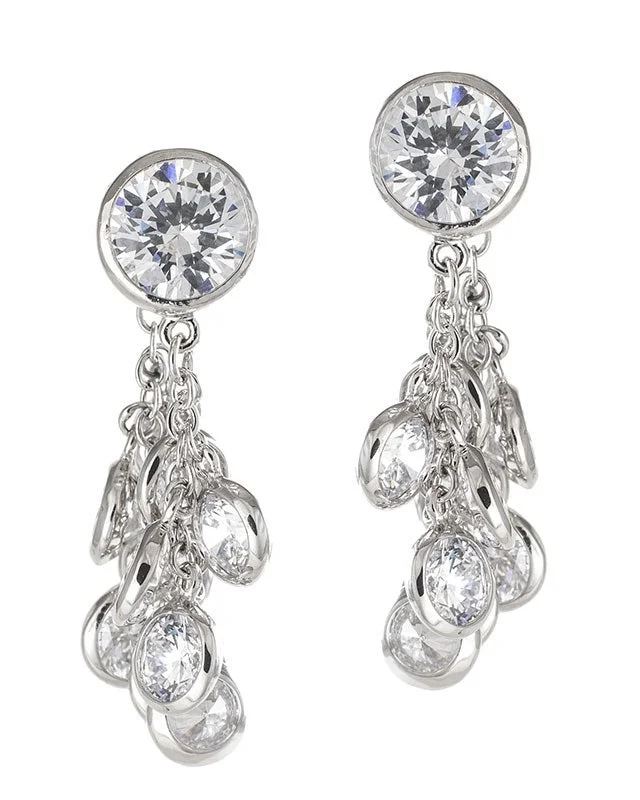 Women’s floral earrings-Round CZ Fringe Drop Earrings