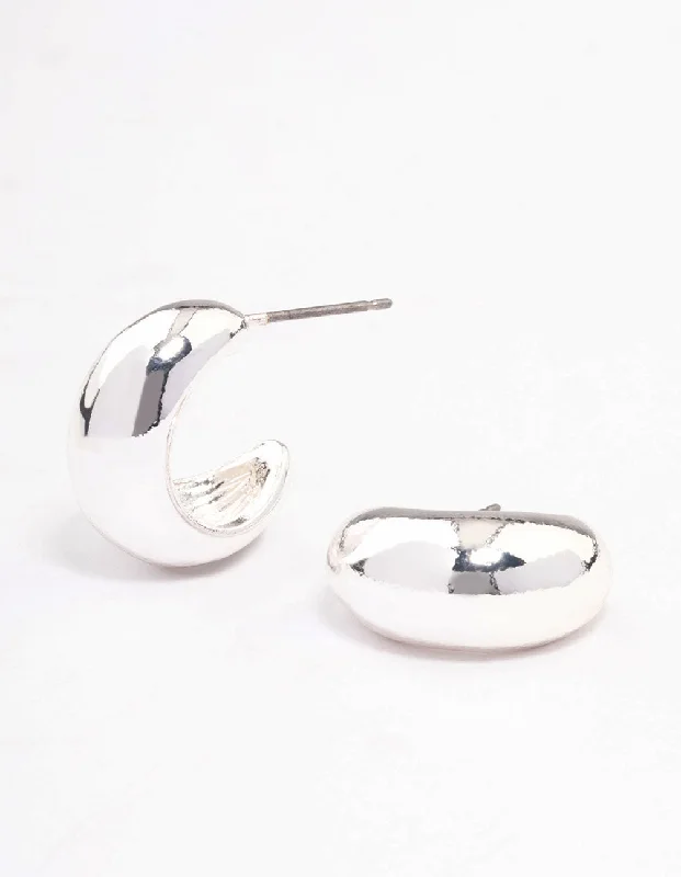 Women’s everyday earrings-Silver Chubby Teardrop Huggie Earrings