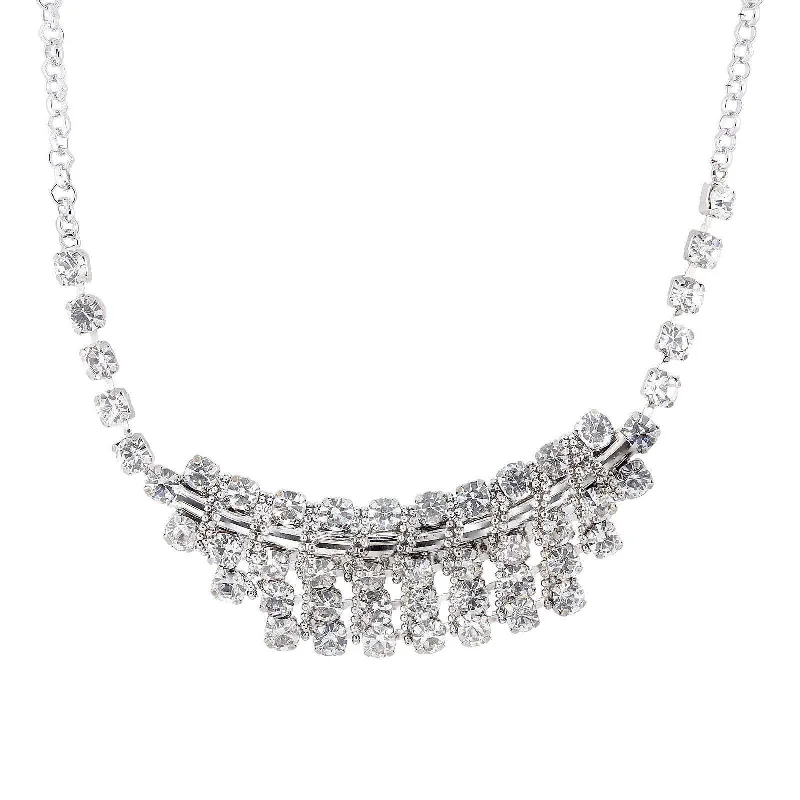 Women’s charm necklaces-1928 Jewelry Clear Crystal Statement Bib Necklace 18"