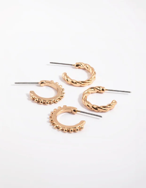 Women’s moon earrings-Gold Textured Huggie Hoop Earring Pack