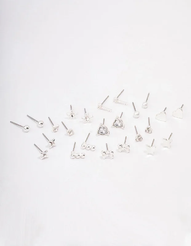 Women’s minimalist earrings-Silver Key Bow Earring 12-Pack