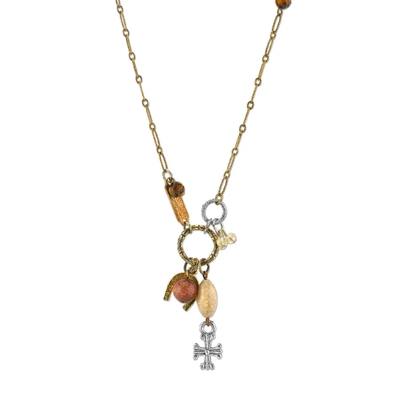 Women’s birthday necklaces-T.R.U. Talisman Of Tenacity With Horseshoe Cross And Gemstone Beads Necklace 30"