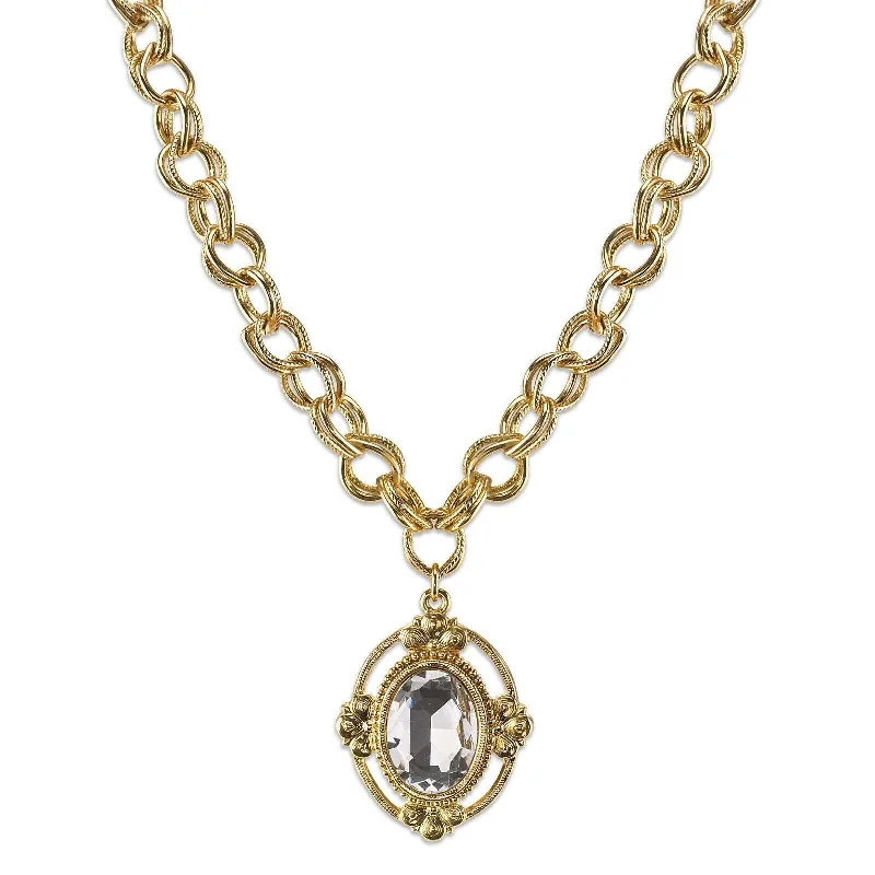 Women’s hand-wrapped necklaces-1928 Jewelry Crystal Faceted Oval Pendant Necklace 16" + 3" Extender