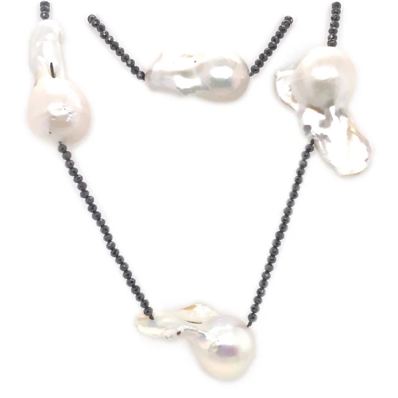 Women’s colorful necklaces-Black Spinel & Baroque Pearls Necklace