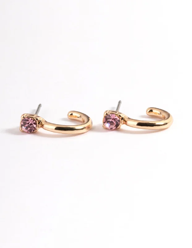 Women’s stud earrings with gemstones-Gold Diamante Stone Huggie Earrings