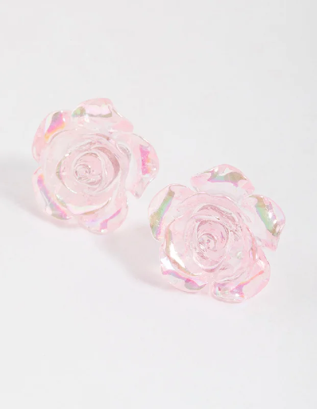 Women’s small earrings-Pink Rose Bloom Stud Earrings