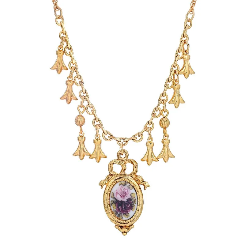 Women’s luxury necklaces-1928 Jewelry Manor House Pink And Purple Rose Pendant Charms Necklace 16" + 3" Extender