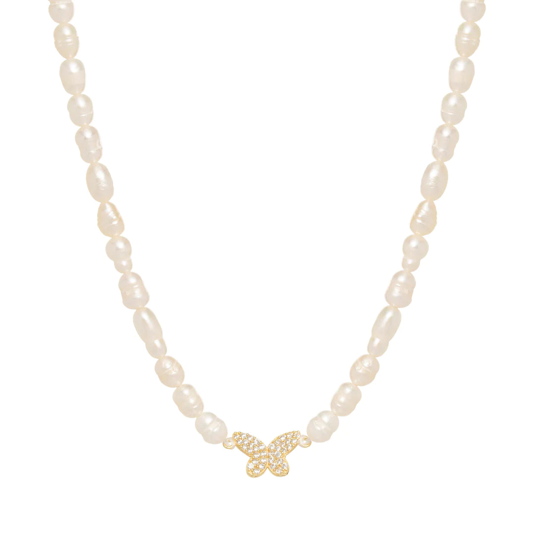 Women’s gold necklaces-Pearls Butterfly Necklace