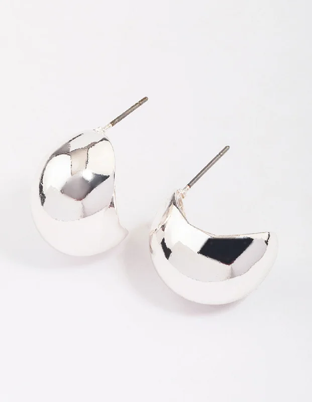 Women’s elegant earrings-Silver Chubby Ball Huggie Earrings