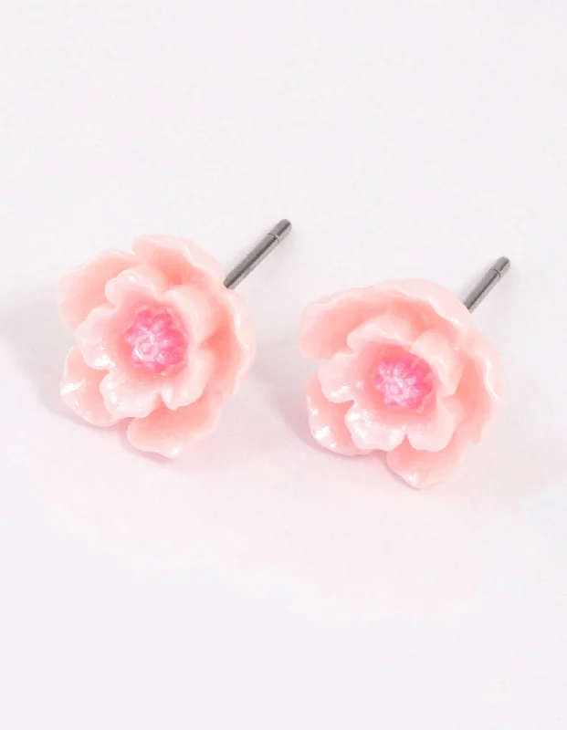 Women’s stud earrings with gemstones-Pink Pearlised Flower Stud Earrings