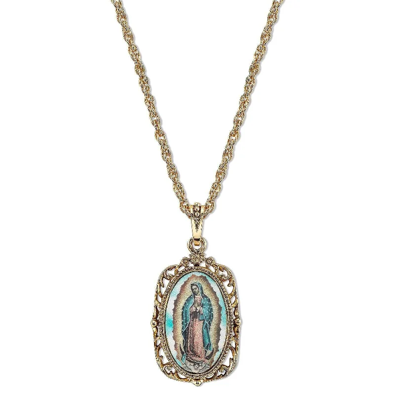 Women’s multi-strand necklaces-Symbols Of Faith Lady Of Guadalupe Medallion Pendant Necklace 24"