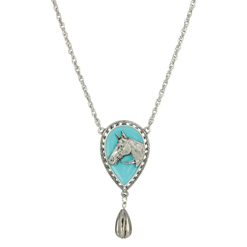 Women’s lockets necklaces-1928 Jewelry Southwest Turquoise Horse Head Pendant Teardrop Necklace 18"