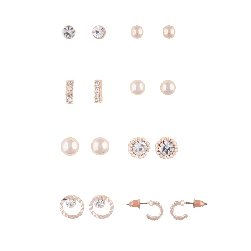 Women’s small earrings-Rose Gold Stud Earring 8-Pack