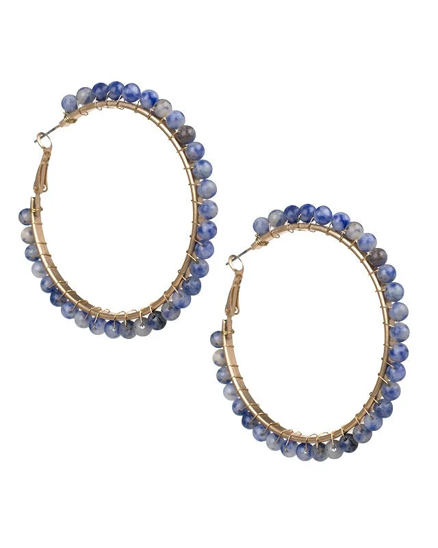 Women’s crystal earrings-Wire Wrapped Hoop Earrings in Lapis