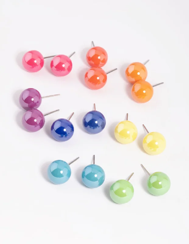 Women’s hoop earrings with diamonds-Colourful Ball Stud Earring 8-Pack