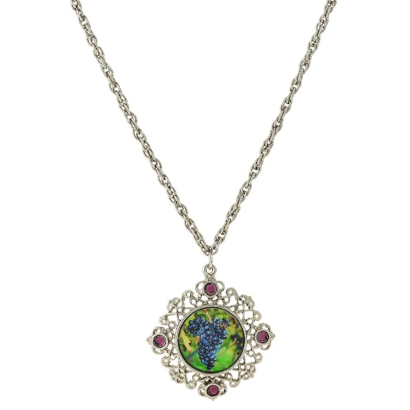 Women’s elegant necklaces-1928 Jewelry Winery Purple Grapes Decal And Filigree Pendant Necklace 16" + 3" Extender