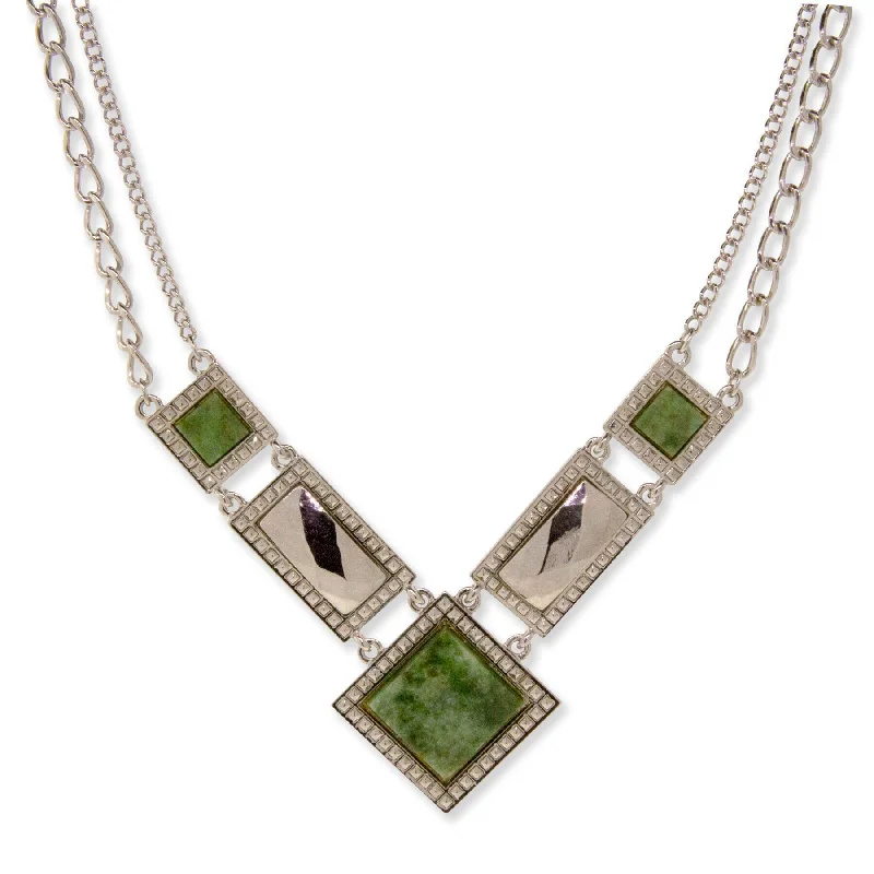 Women’s feather necklaces-1928 Jewelry Gemstone Square Chain Necklace 12" + 3" Extender