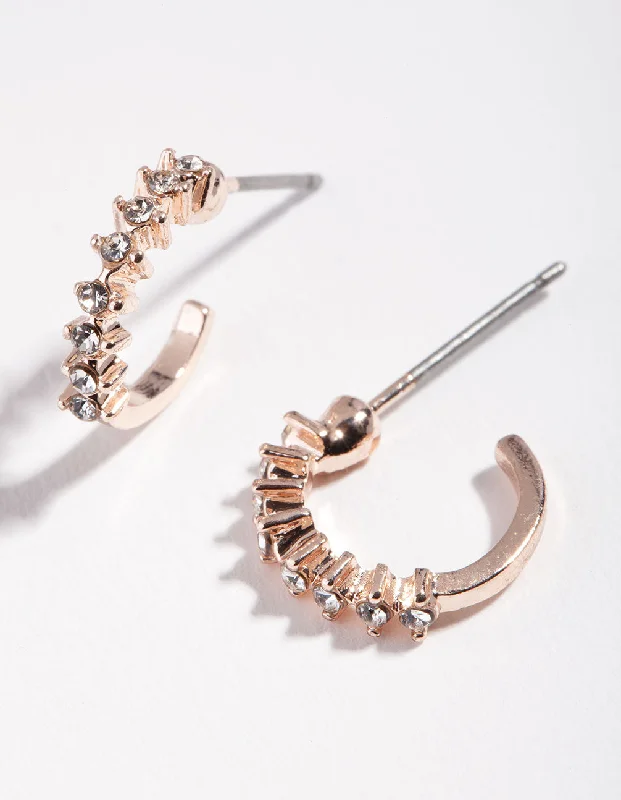 Women’s intricate design earrings-Rose Gold Micro Diamante Hoop Earrings